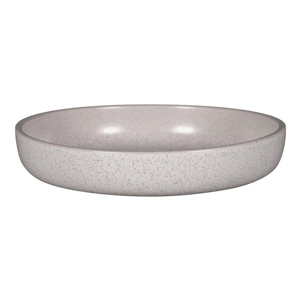 A white porcelain bowl with a gray rim.