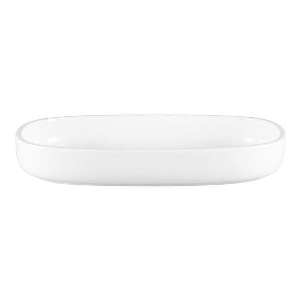 A white oval RAK Porcelain deep plate.