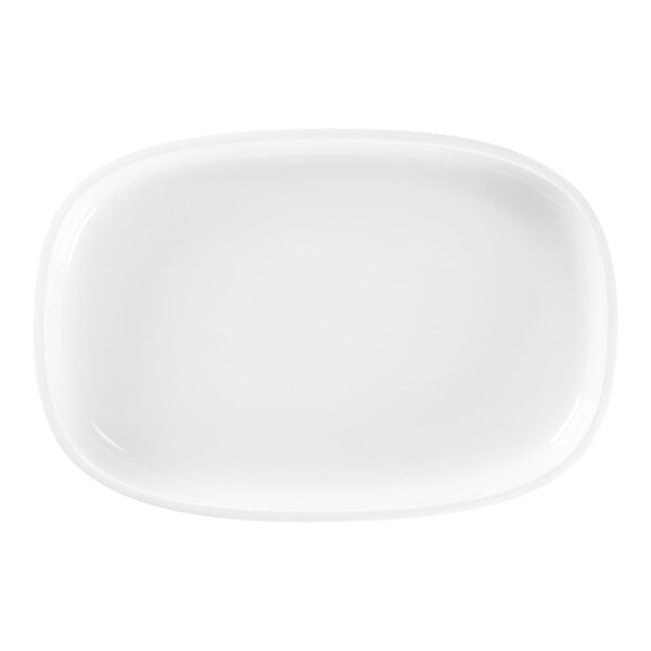 A white oval deep porcelain plate.