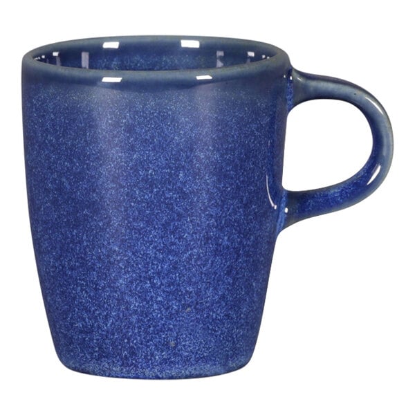 A cobalt blue RAK Porcelain espresso cup with a handle.