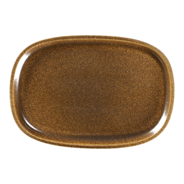 A brown oval RAK Porcelain plate with a white background.