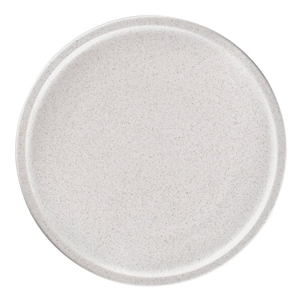 A white RAK Porcelain flat coupe plate with speckled specks.