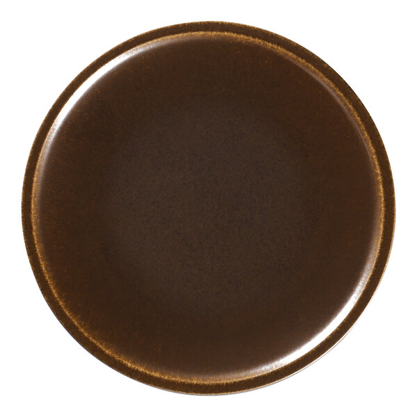 A brown plate with a white background.