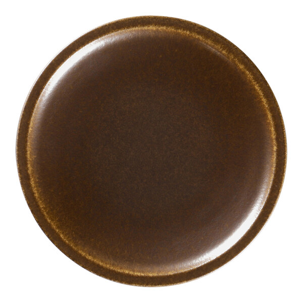 A brown plate with a white background.