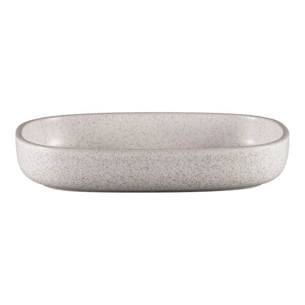 A white RAK Porcelain oval deep plate with speckled design.