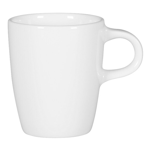 A white RAK Porcelain espresso cup with a handle.