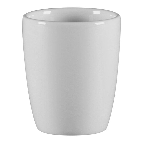 A white RAK Porcelain espresso cup.