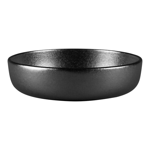 A close-up of a black RAK Porcelain bowl.