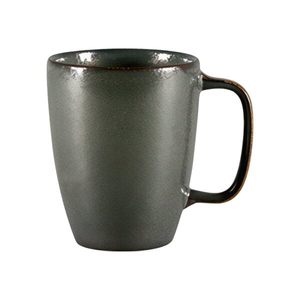 A grey RAK Porcelain mug with a handle.