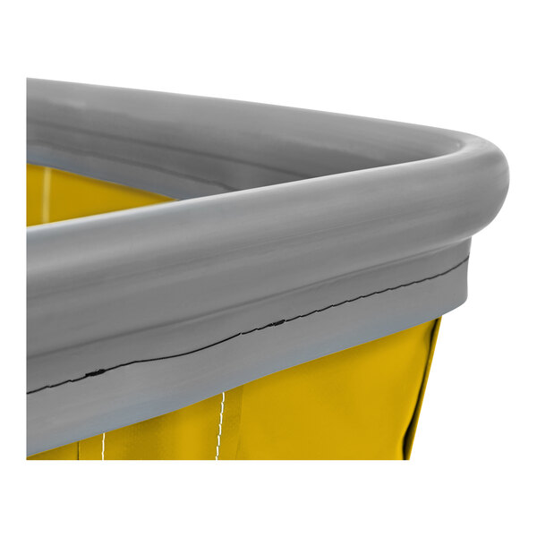 A yellow R&B Wire Products basket truck with grey trim.