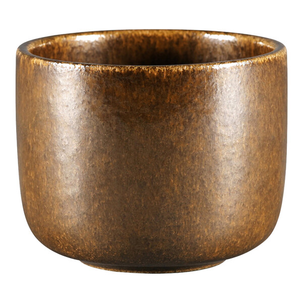 A brown porcelain bowl with a brown rim.