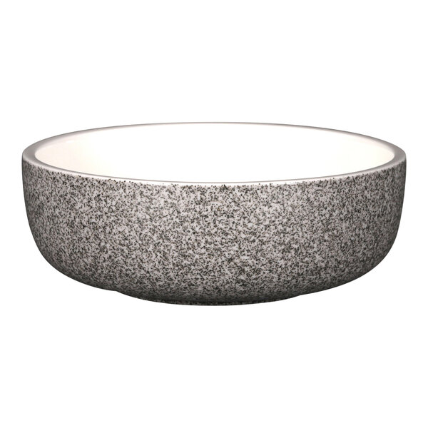 A gray RAK Porcelain bowl with a white rim.