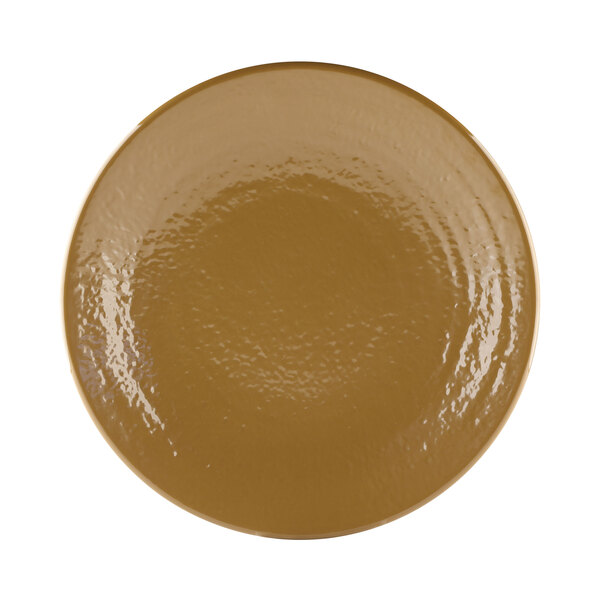 A brown Elite Global Solutions Pebble Creek Tapenade-colored plate with a textured surface.