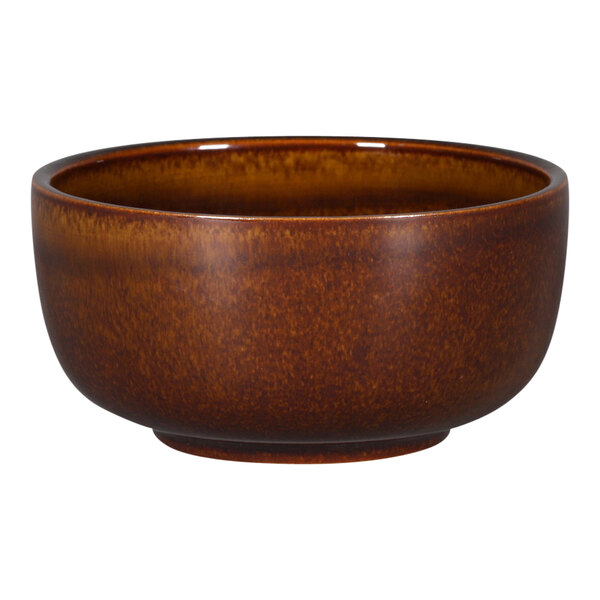 A brown RAK Porcelain bowl with a brown rim on a white background.