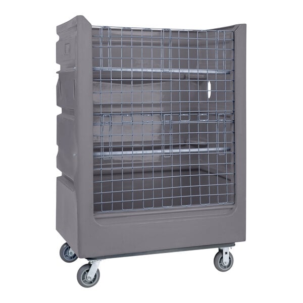 A grey plastic R&B Wire Turnabout Truck with a wire mesh door.
