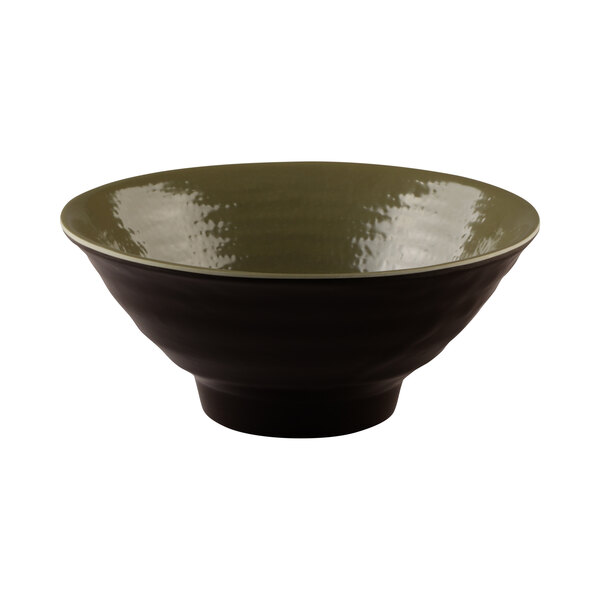 A close-up of an Elite Global Solutions melamine bowl with a textured black and green lizard design.