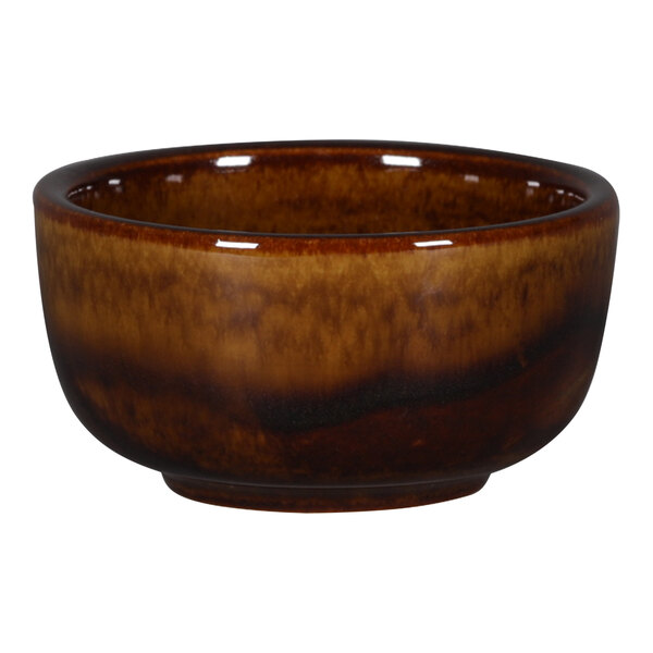 A brown porcelain RAK ramekin with a white background.