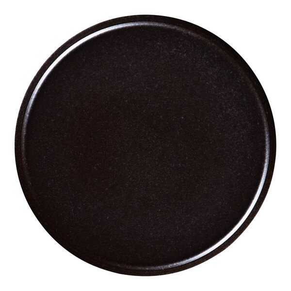 A black RAK Porcelain Forge flat coupe plate on a white background.