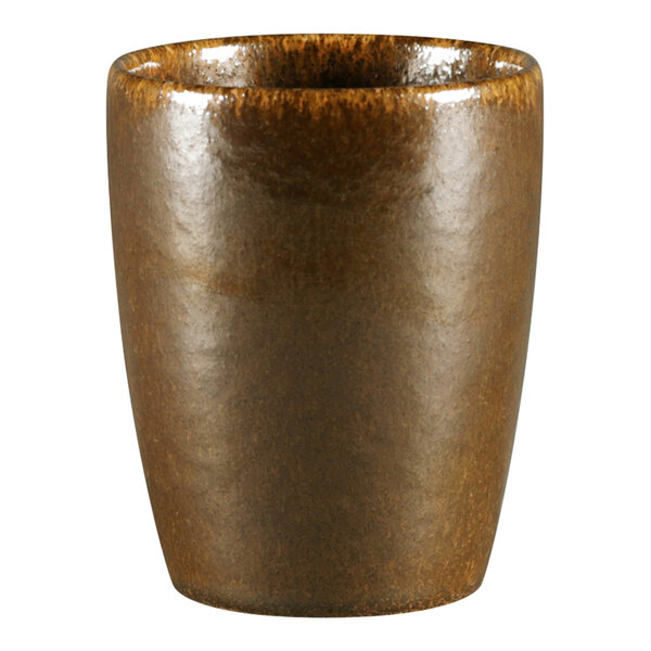 A brown RAK Porcelain cup with a brown rim.