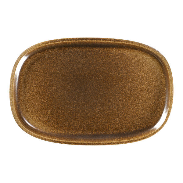 A brown oval RAK Porcelain plate with a white background.