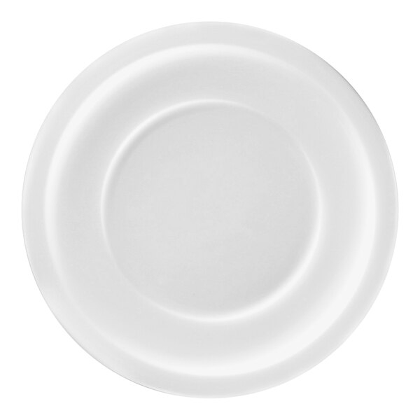 A white RAK Porcelain flat plate with a circular edge.