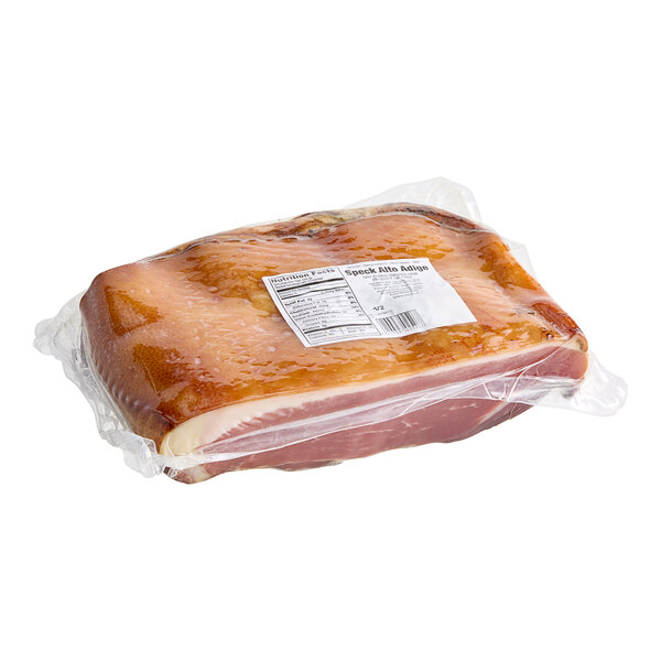 A white plastic bag of Recla Dry-Cured Smoked Speck Alto Adige PGI.