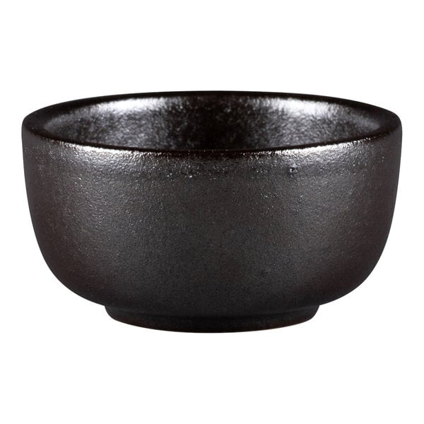 A black RAK Porcelain ramekin with a black rim.