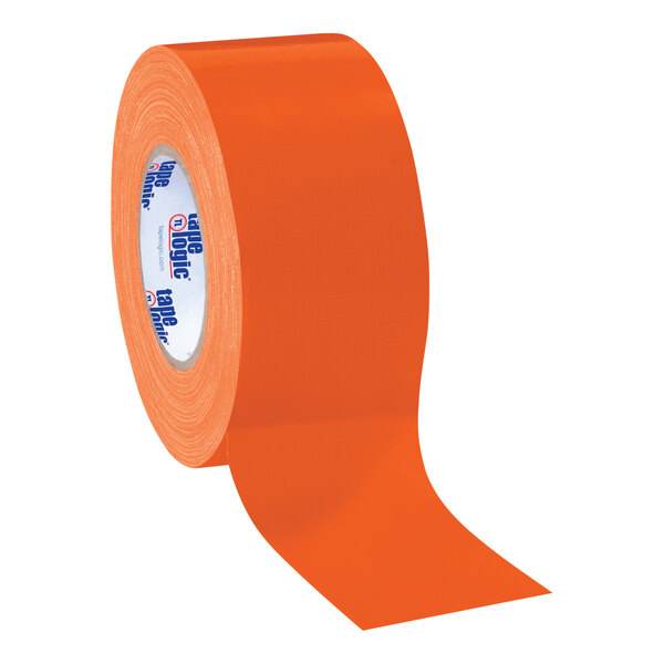 A roll of orange Tape Logic duct tape with white text on the label.