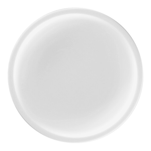 A white RAK Porcelain flat coupe plate with a round rim.