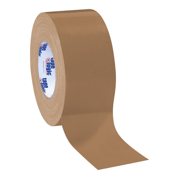 A close up of a roll of brown Tape Logic duct tape.