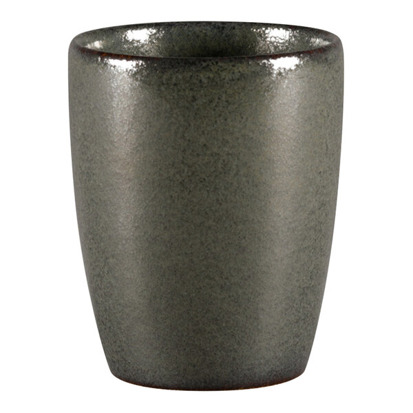 A close up of a black RAK Porcelain Caldera cup.