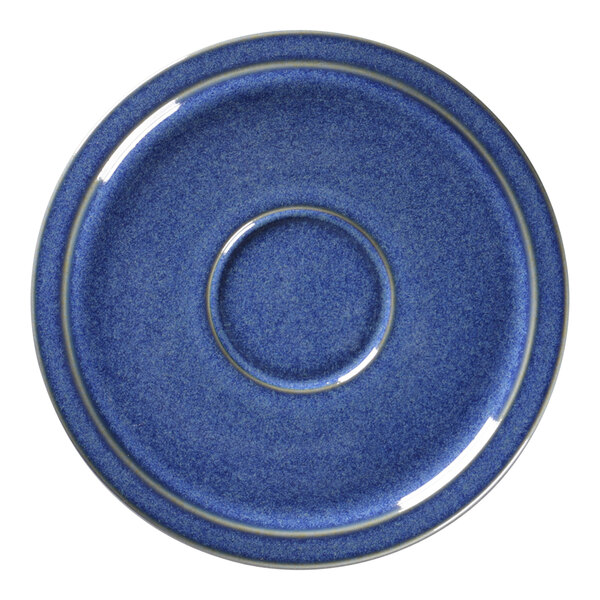 A cobalt blue saucer with a clear circle in the middle.