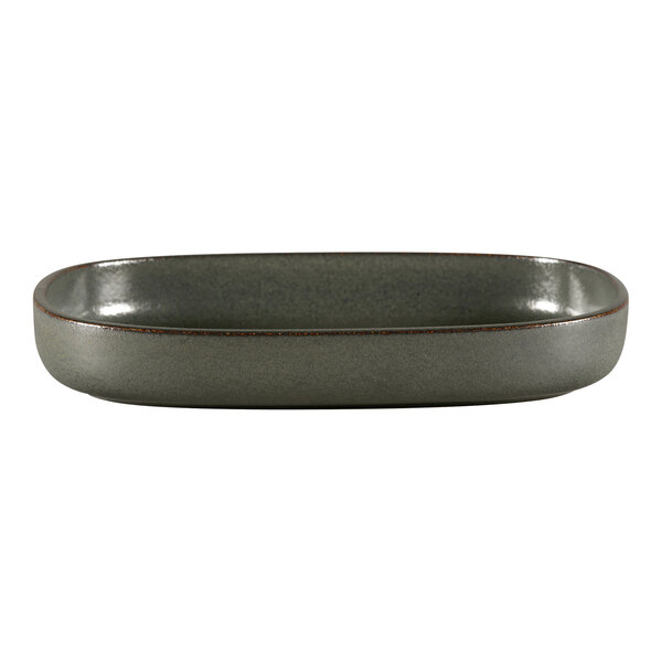 A gray oval RAK Porcelain serving dish.