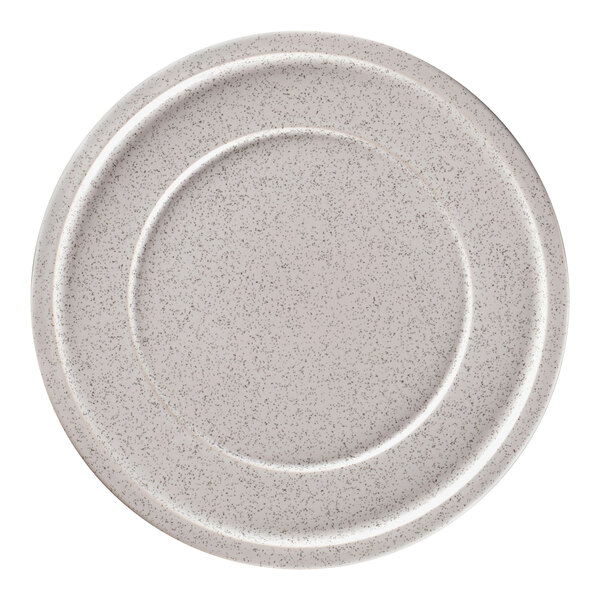 A white porcelain plate with a rim.