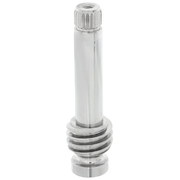 A silver metal T&S spindle with a black top and screw.