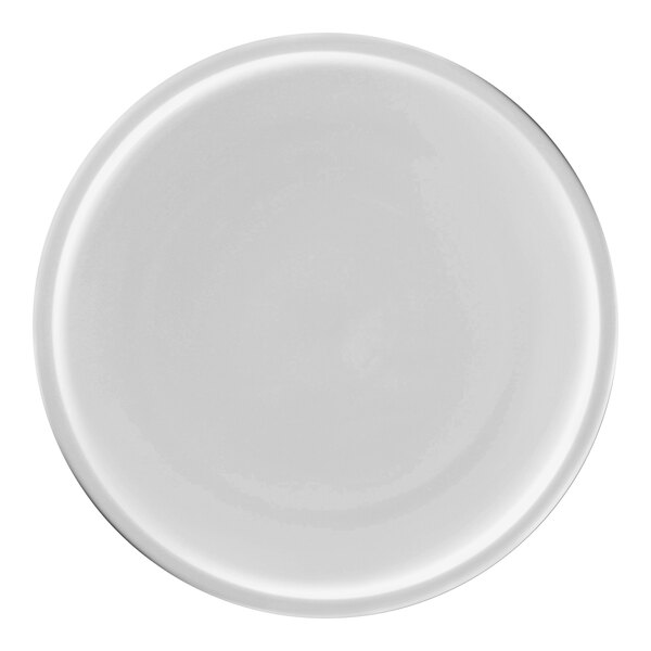 A white RAK Porcelain flat coupe plate with a round rim.