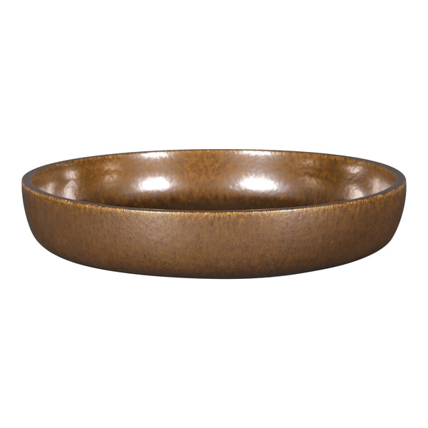 A brown RAK Porcelain deep plate with a rim.