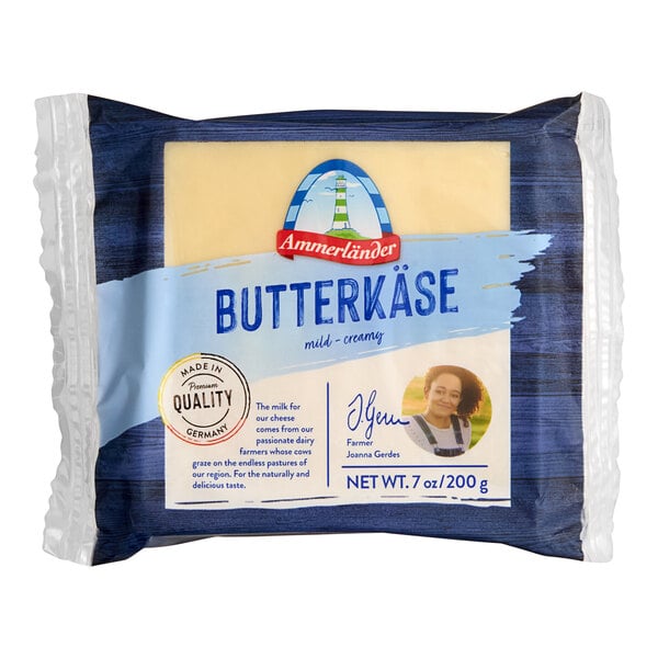 A package of Ammerlander Butterkase Cheese on a white background.