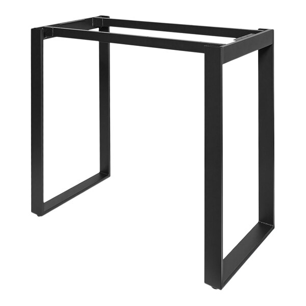 A BFM Seating black powder-coated steel loop frame table base on a table.
