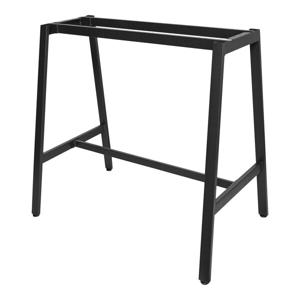 A BFM Seating black powder-coated steel A-frame bar height table base for a rectangular table.