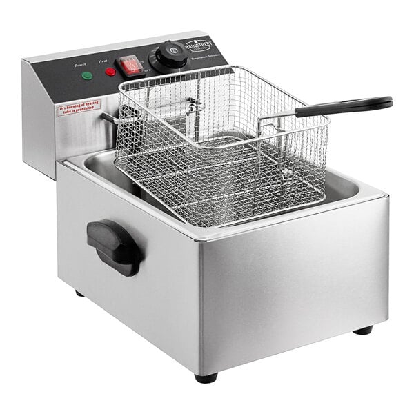 A MainStreet Equipment stainless steel electric countertop deep fryer with a basket.