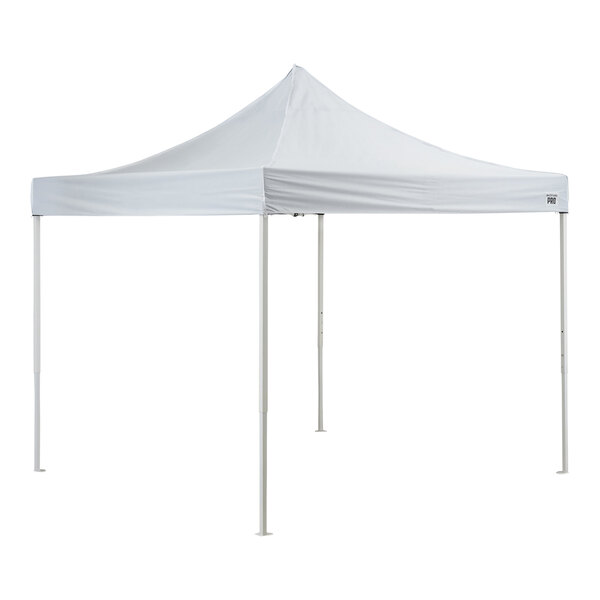 A white tent with two poles and a triangular top.