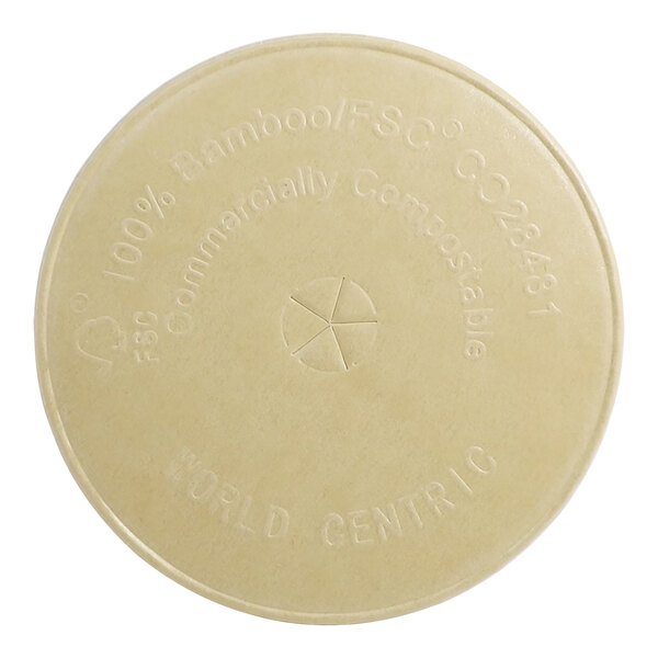 A round white lid with the World Centric logo in the middle.