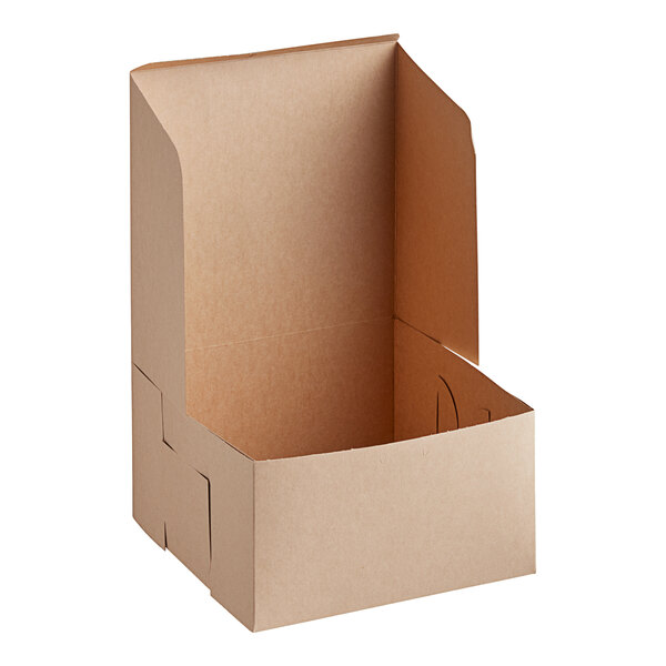 A Southern Champion cardboard bakery box with a lid open.