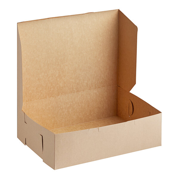 A brown Southern Champion bakery box with the lid open.
