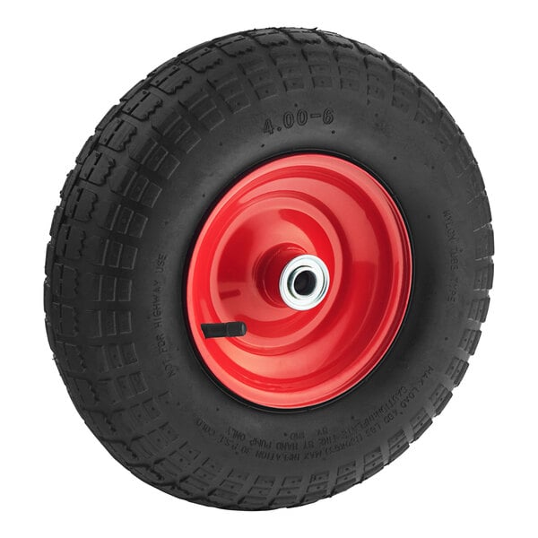 A black and red wheel with a red rim.