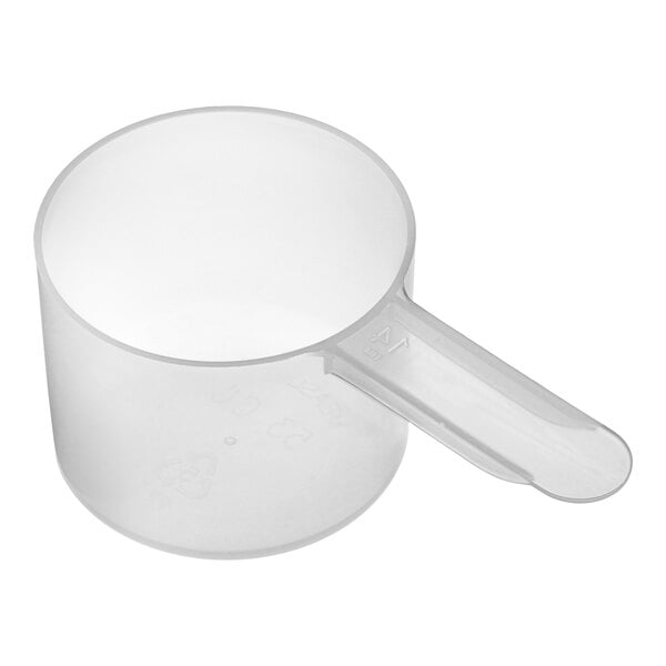 A white plastic Polypropylene scoop with a short handle.