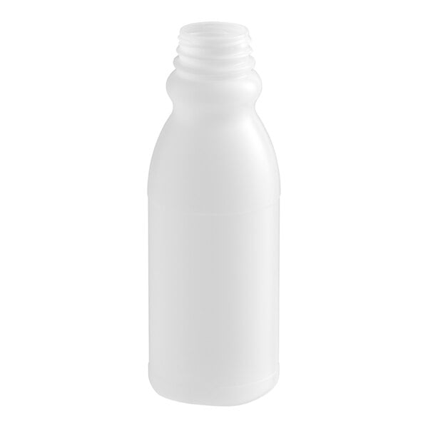 A white plastic bottle with a black lid.