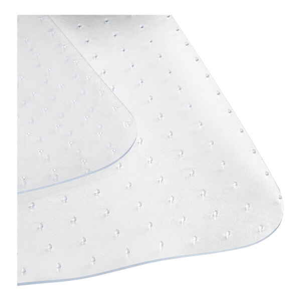 A close-up of a rectangular clear 360 Office Furniture chair mat.