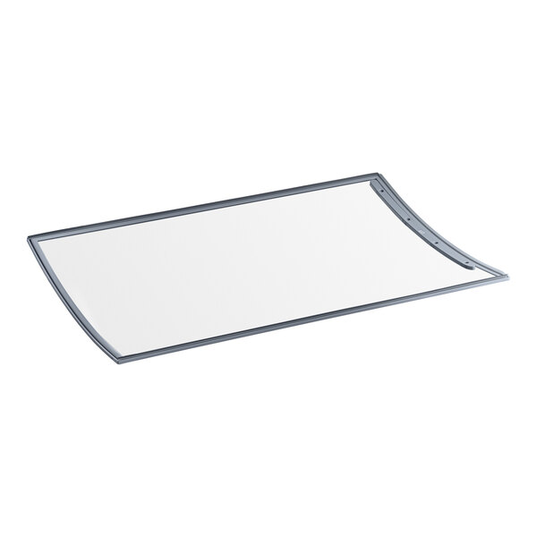 A white rectangular glass lid with a black border.